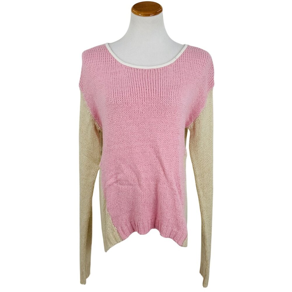 Vtg Y2K Nasty Gal Chunky Pink & Cream Boxy Relaxed Knit Sweater | Soft Girl Twee - Picture 3 of 16